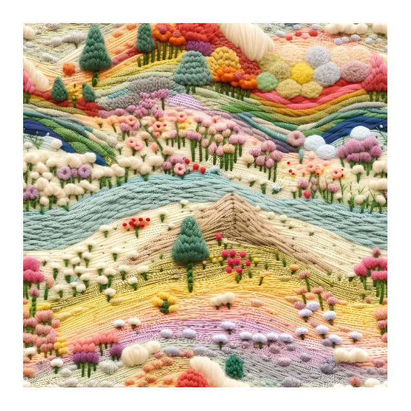 VELOURS RAS TAPISSIER BRODERIE PAYSAGE ARBRES