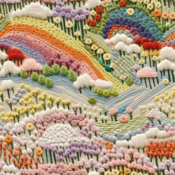 JERSEY POLYESTER PREMIUM MOLETONNE BRODERIE PAYSAGE ARC EN CIEL