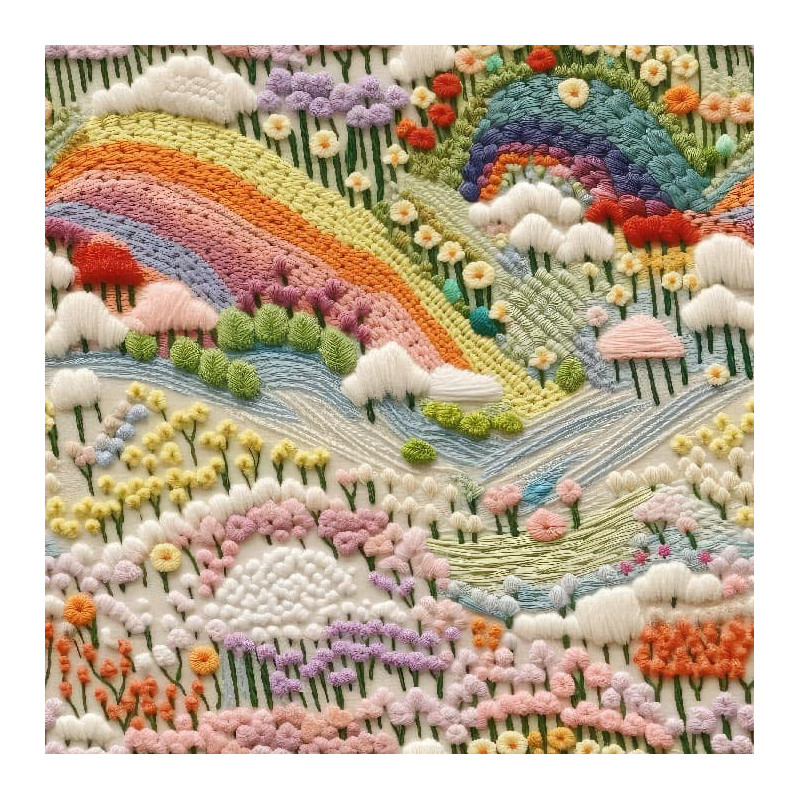 JERSEY POLYESTER PREMIUM MOLETONNE BRODERIE PAYSAGE ARC EN CIEL