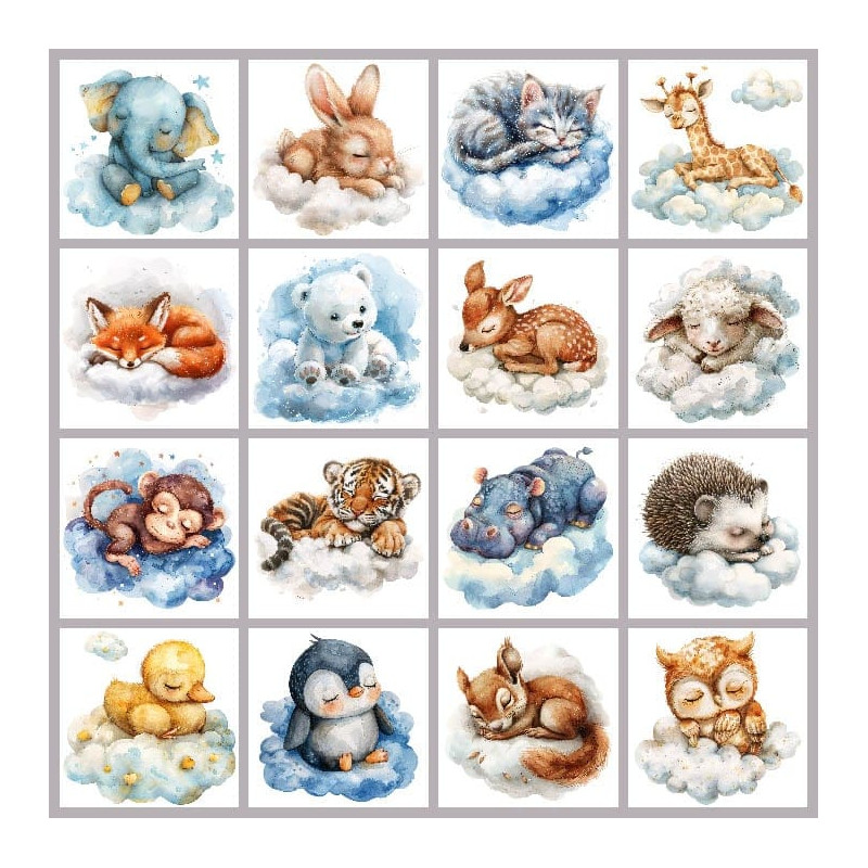 LOT DE 16 PANNEAUX ANIMAUX AQUARELLE MICROFIBRE EXTRADOUCE 13x13 cm