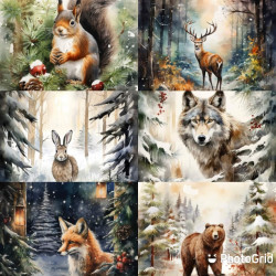 LOT DE 6 PANNEAUX ESSUIE TOUT 25X25 cm ANIMAUX D'HIVER