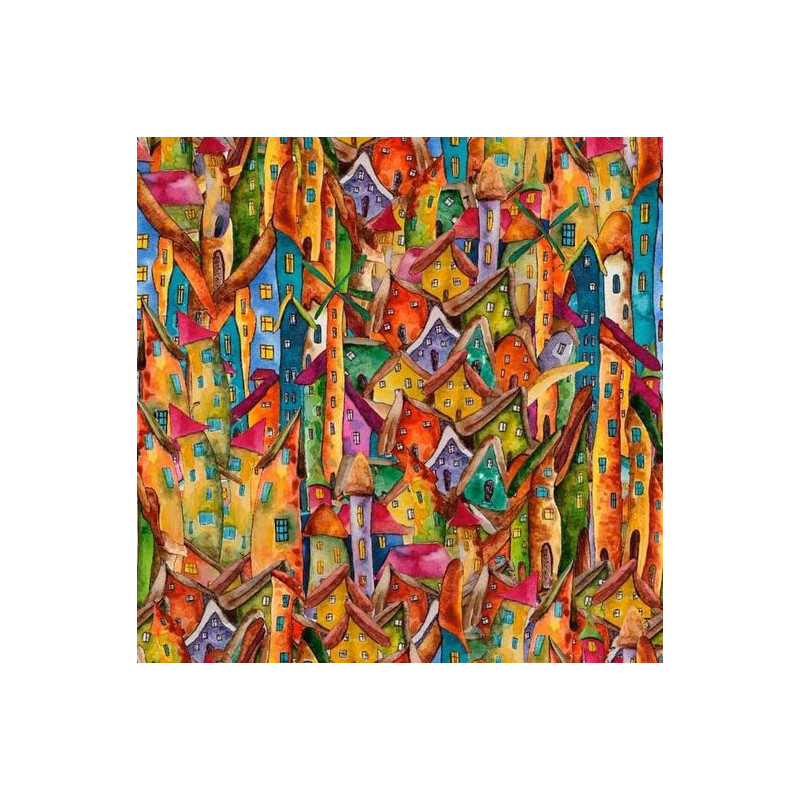 COUPON VELOURS RAS TAPISSIER MAISONS MULTICOLORES 65x50cm