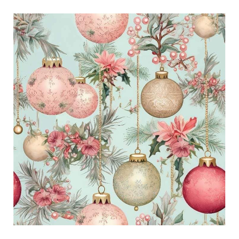 COUPON VELOURS RAS NOEL BOULE ROSE 65x50 cm