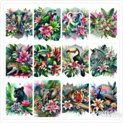 LOT DE 12 PANNEAUX 10x10 cm ANIMAUX MANDALA MICROFIBRE EXTRADOUCE