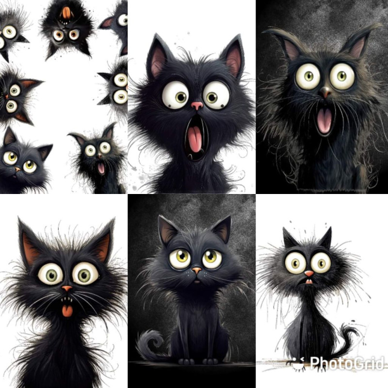 LOT DE 6 PANNEAUX polyester impermeable oxford 25X25 cm CHATS NOIRS ET BLANCS