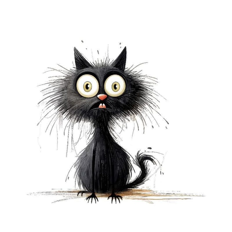 PANNEAU POLYESTER 25x25 cm CHAT NOIR ET BLANC GROS YEUX FOND BLANC