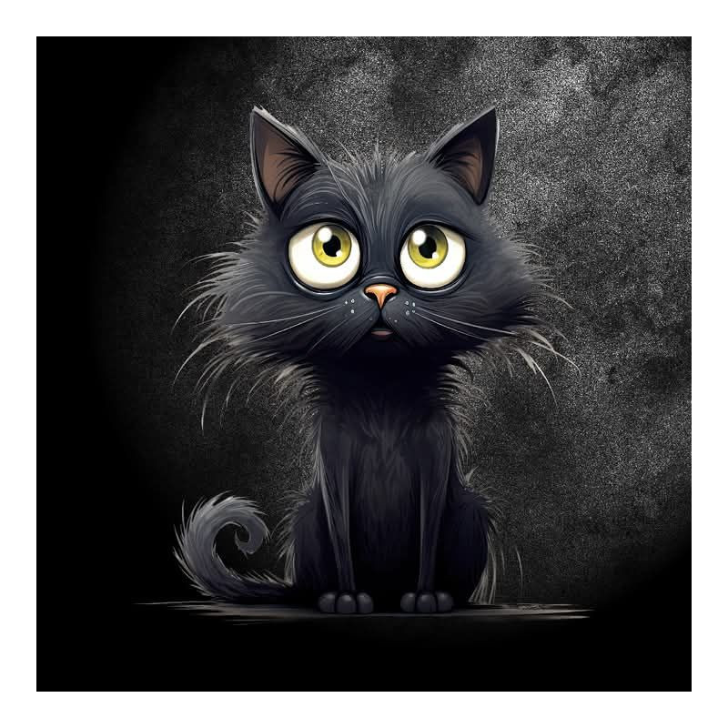 PANNEAU POLYESTER 25x25 cm CHAT NOIR ET BLANC GROS YEUX FOND NOIR