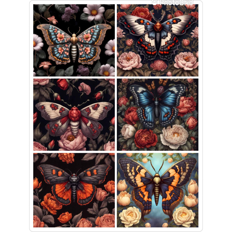 LOT DE 6 PANNEAUX MICROFIBRE PAPILLONS 25X25 cm