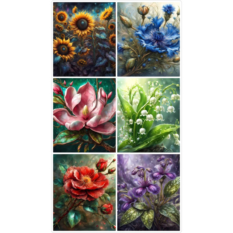 LOT DE 6 PANNEAUX MICROFIBRE FLEURS 25x25 cm