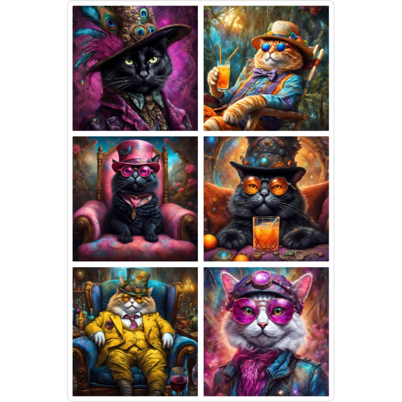 LOT DE 6 PANNEAUX MICROFIBRE CHATS COSTUME 25X25 cm