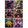 LOT DE 6 PANNEAUX MICROFIBRE CHATS COSTUME 25X25 cm