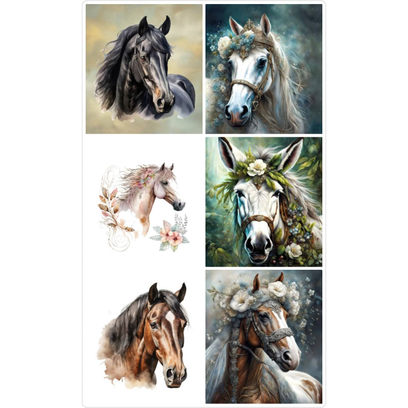 LOT DE 6 PANNEAUX MICROFIBRE CHEVAUX 25X25 cm