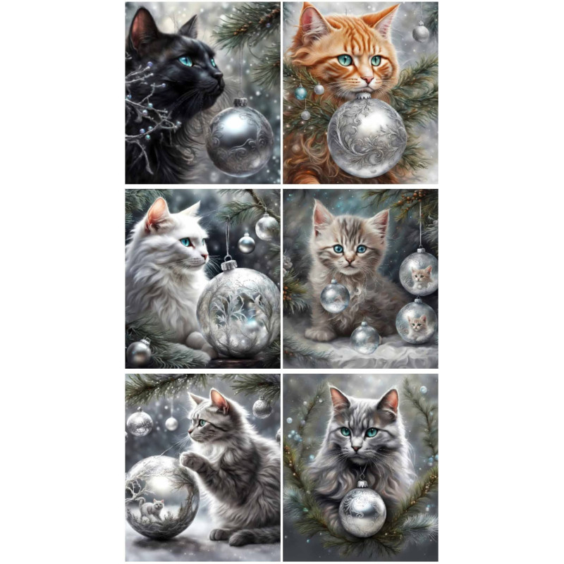 LOT DE 6 PANNEAUX MICROFIBRE CHATS NOEL DOUX 25X25 cm