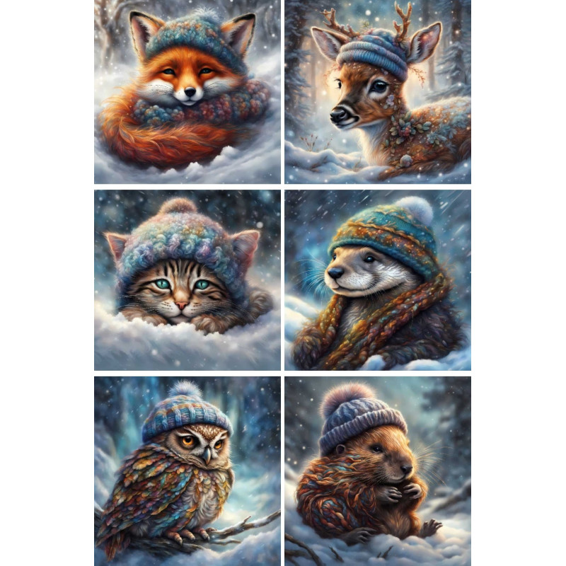 LOT DE 6 PANNEAUX MICROFIBRE ANIMAUX LAINE 25X25 cm