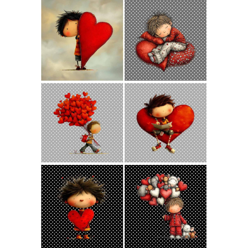 LOT DE 6 PANNEAUX MICROFIBRE AMOUREUX 25X25 cm