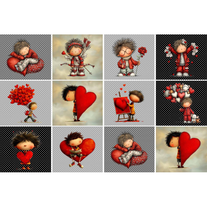 LOT DE 12 PANNEAUX LINGETTES 12x12 cm AMOUREUX