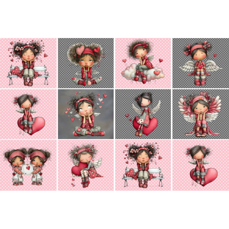 LOT DE 12 PANNEAUX LINGETTES 12x12 cm AMOUREUSES