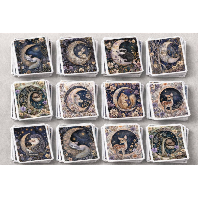 LOT DE 12 PANNEAUX LINGETTES 12x12 cm FORET MAGIQUEE