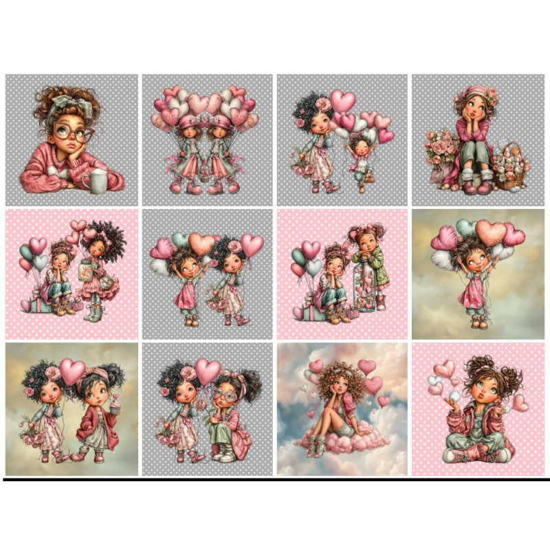 LOT DE 12 PANNEAUX MICROFIBRE 12X12 cm FILLES CAFE