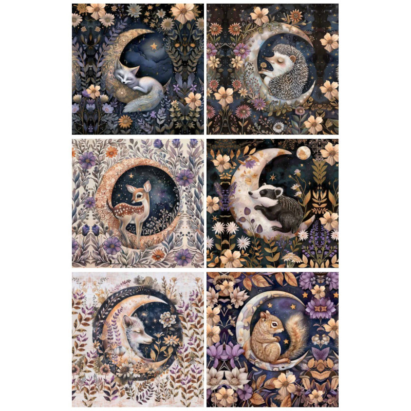 LOT DE 6 PANNEAUX MICROFIBRE FORET MAGIQUE 25X25 cm