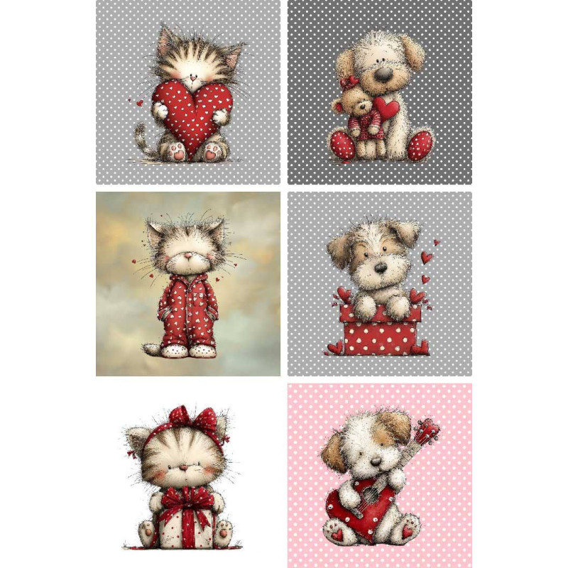 LOT DE 6 PANNEAUX MICROFIBRE ANIMAUX AMOUREUX 25X25 cm