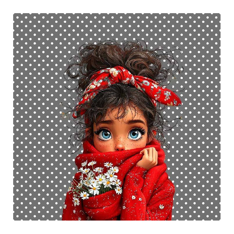 panneau 15x15 cm velours tapissier FILLE FOULARD