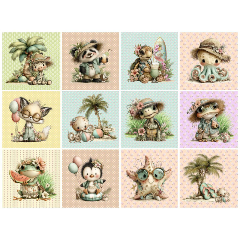 lot 12 panneaux microfibre 12x12 cm animaux palmier