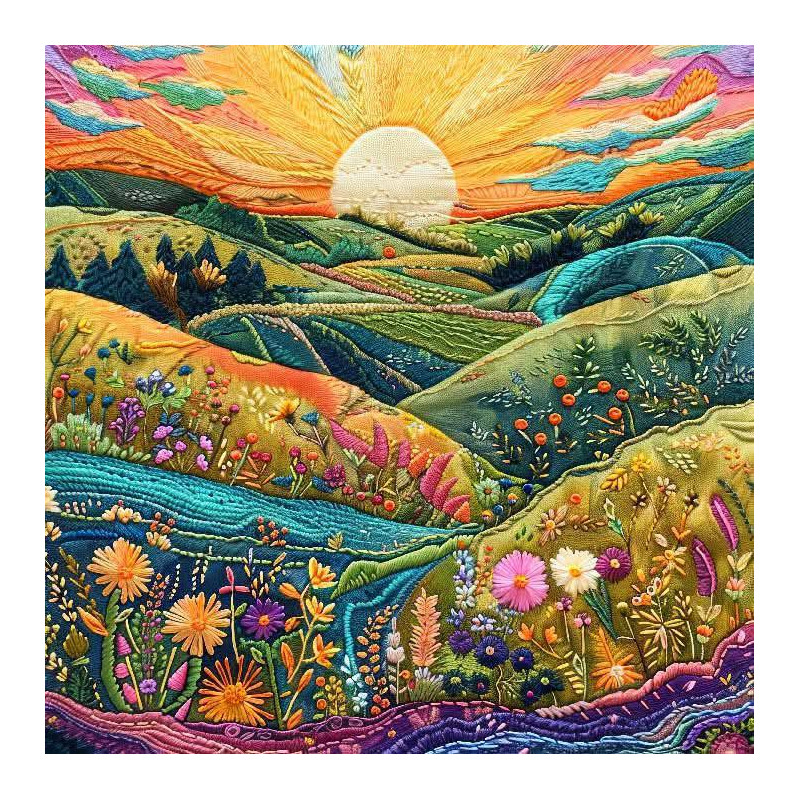 Panneau 15x15 cm velours tapissier paysage