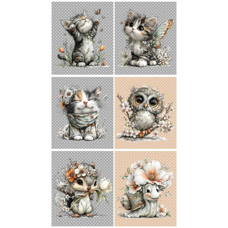 6 panneaux microfibre 25x25 cm animaux pastel