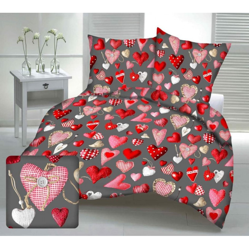Coton coeurs patchwork fond anthracite