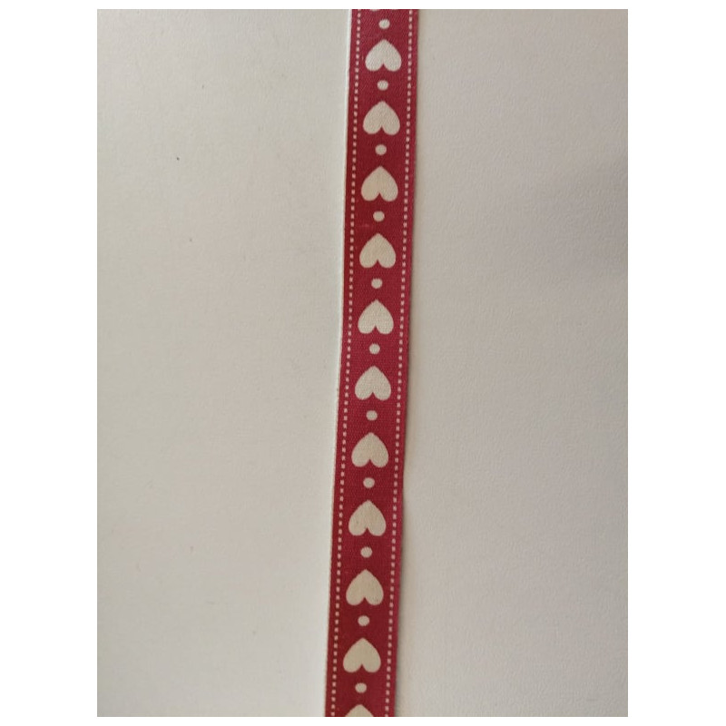 Ruban coton coeurs fond rouge 15 mm