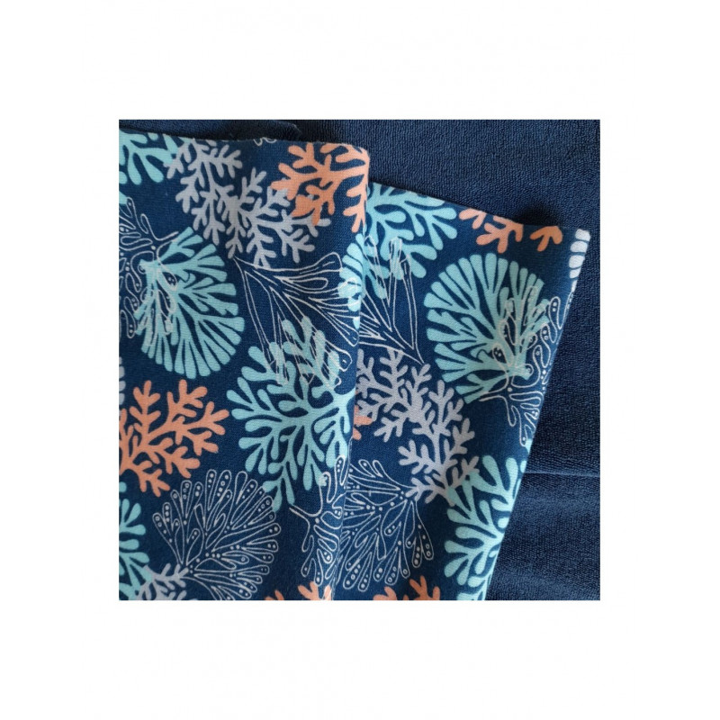 Eponge jersey coton coraux fond bleu