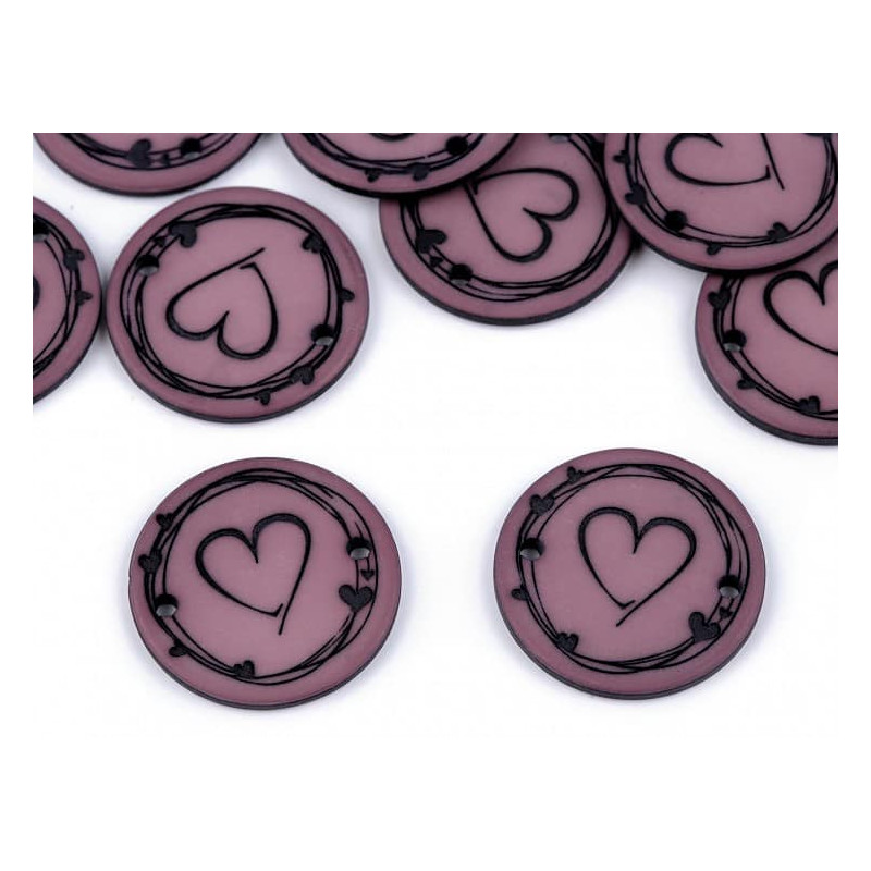 Etiquette/bouton plastique cœur rose