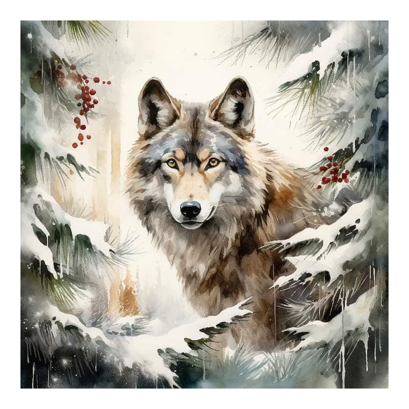 PANNEAU MICROFIBRE LOUP DANS LA NEIGE 60x60 cm