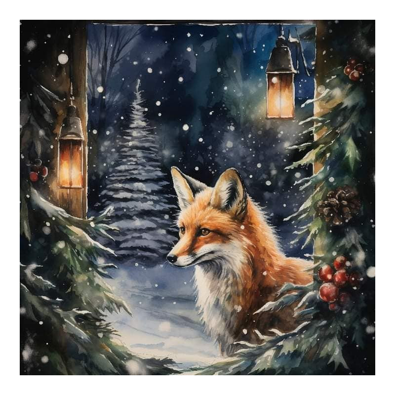 PANNEAU RENARD NUIT D'HIVER 60x60 cm